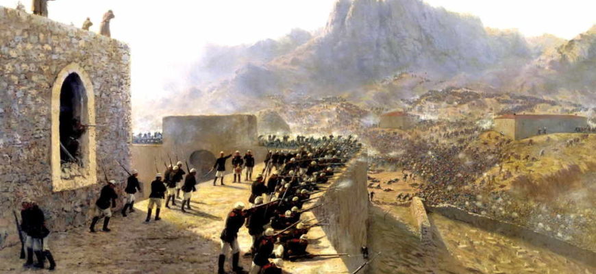 Отбитие штурма крепости Баязет 8 июня 1877 года. Автор: Лев Лагорио, 1891 г.